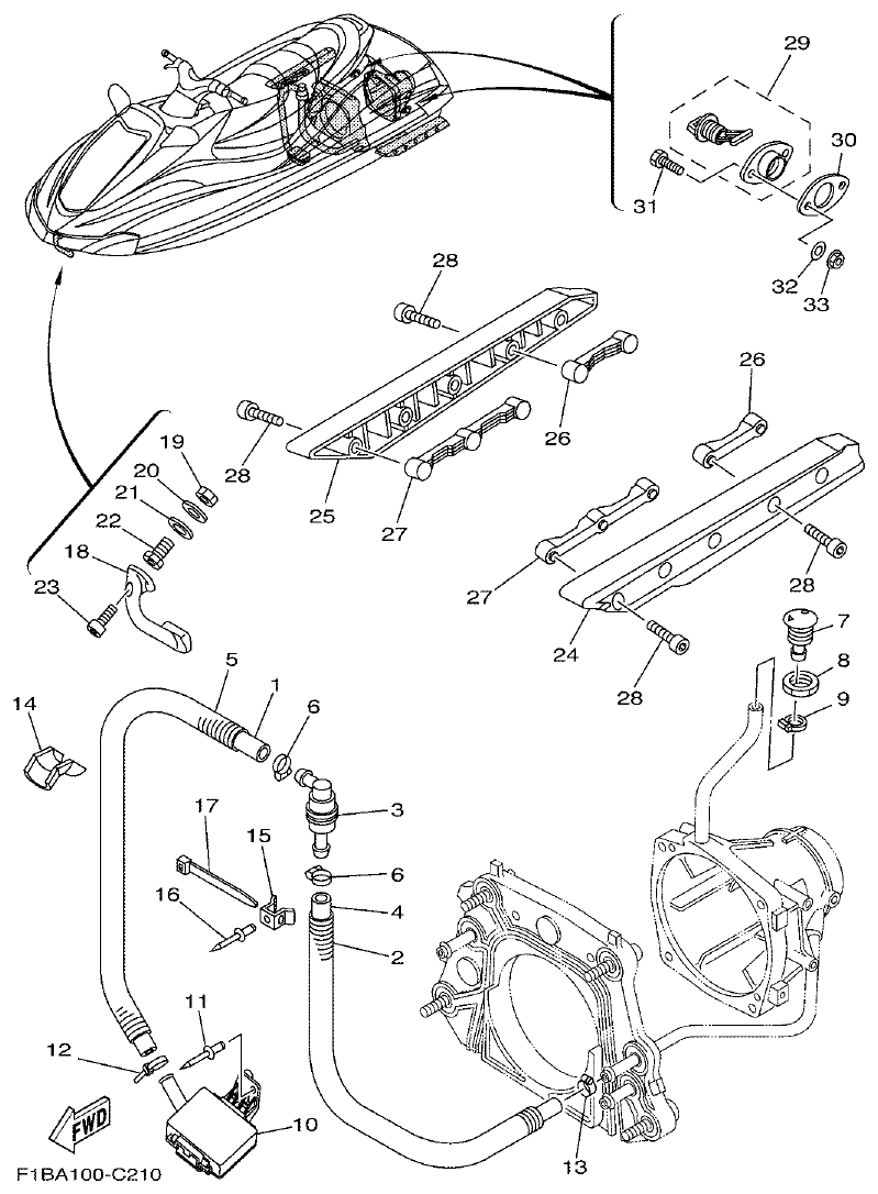 Yamaha FX10 HULL & DECK parts diagram